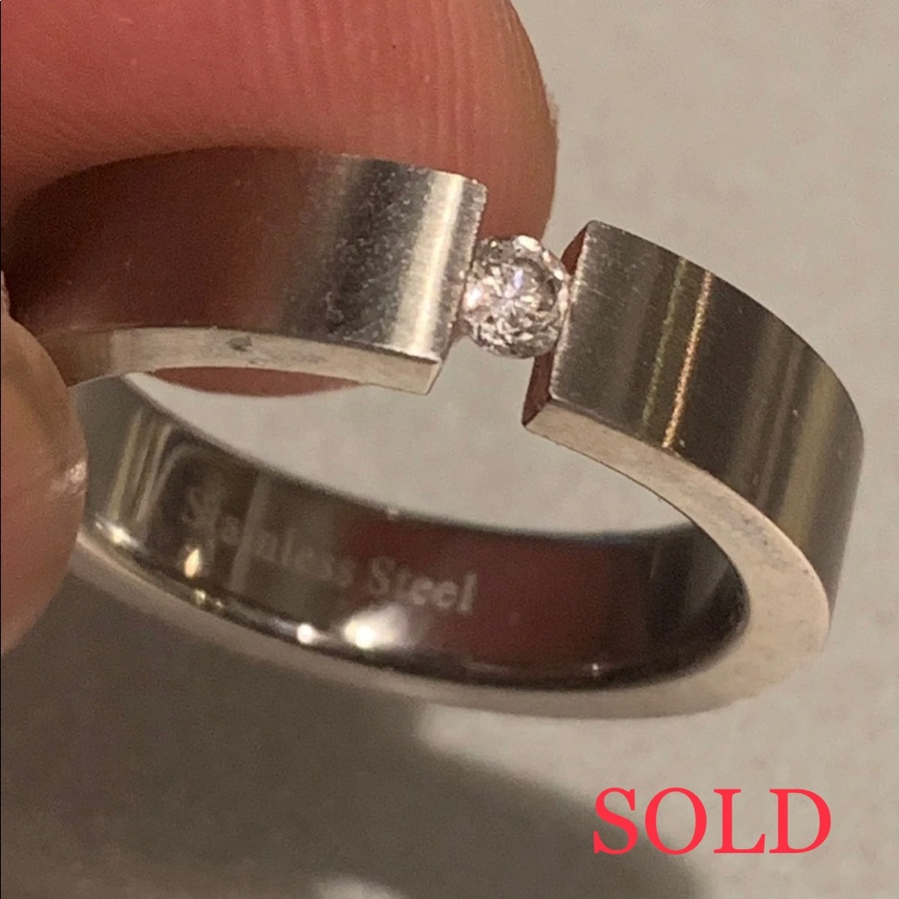 Contemporary Tension Steel/Diamond Solitaire Ring